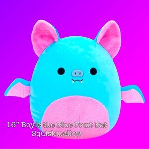 16” Squishmallow Blue and Pink Boyle the Fruit Bat Vinbrant Plush Stuffed Animal